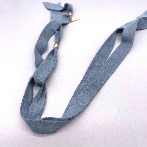 Sera Fina Suede Teardrop Gemstone Pendant Necklace Gray and Gold Tone 27 Inches - Picture 2 of 7